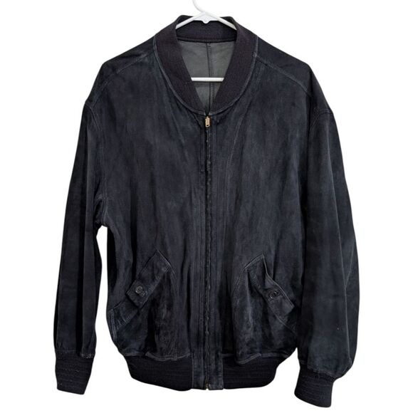 Bally 90's Italy Reversible Black Leather/Suede Bomber Jacket - Men's 38, Medium - Picture 6 of 11
